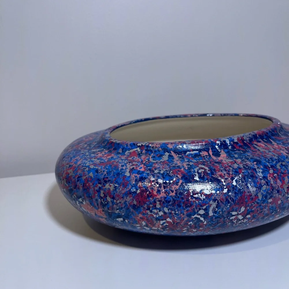 Vintage 1991 Speckled Abstract Blue and Pink Decorative Bowl
